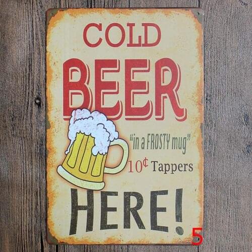 Original Retro Design Cold Beer Here Tin Metal Signs Wall Art | Thick Tinplate Print Poster Wall Decoration For Bar