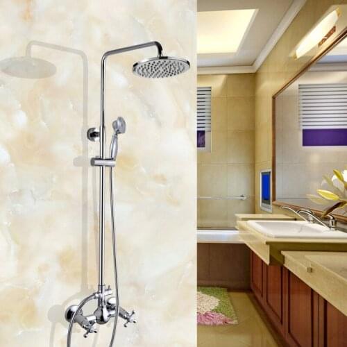 Polished Chrome Bathroom 8" Rainfall Shower Faucet Set Dual Handle Bath Shower Mixer Taps Wall Mounted with Handshower zcy304