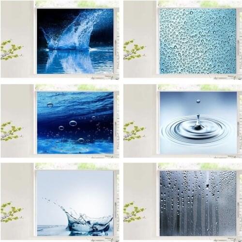 Custom Glass Window Film Static Cling Frosted Blue Glass Films Foil Stickers Waterproof For Bathroom Kitchen Home Water Drops