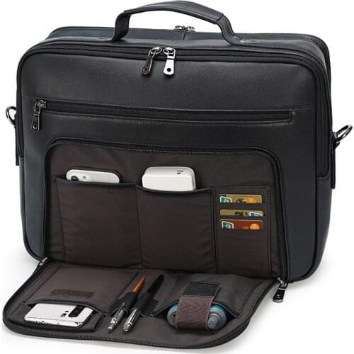 Newsbirds Black Briefcase Genuine Leather Laptop Bag Of Men 15.6" Computer Tote Bag Soft Cowhide Mens Business Bag Luxury Style