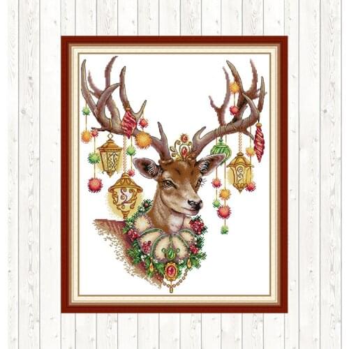 Joy Sunday Antlers Cross Stitch Fabric for Embroidery Kit DMC DIY 14CT 11CT Printed Canvas Counted Cross Stitch for Needlework