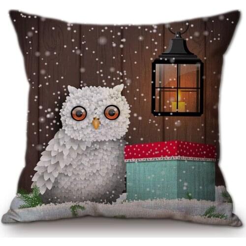 Christmas Decoration Cushion Cover Super Cute Owl Winter Warm Family Happy Christmas New Year Home Decor Gift Throw Pillow Cover