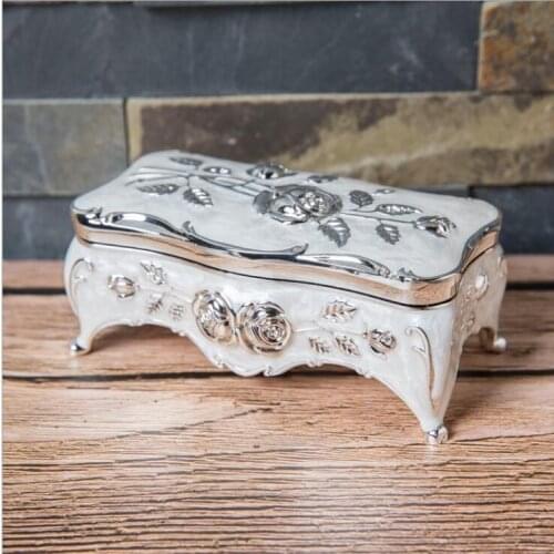 White color Jewelry Box Zinc-alloy Metal trinket box Vintage Rose Flower Design Tin-alloy Box Jewellery Casket Gift Box Z047