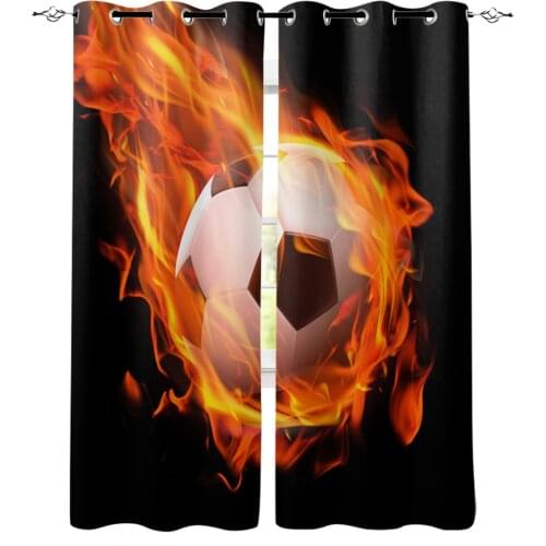 Flame Football Black Soccer Print Curtains for Living Room Drapes Cortinas for Kids Boy Girl Bedroom Window Treatments