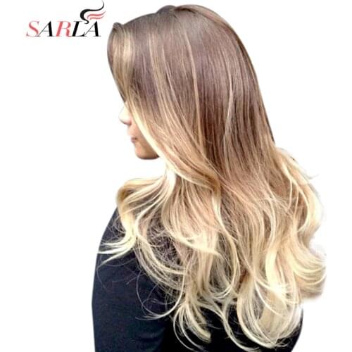 SARLA Ombre Long Clip In Hair Extensions Wavy Synthetic High Temperature Hairpiece 25 Colors Available Free Shipping 888
