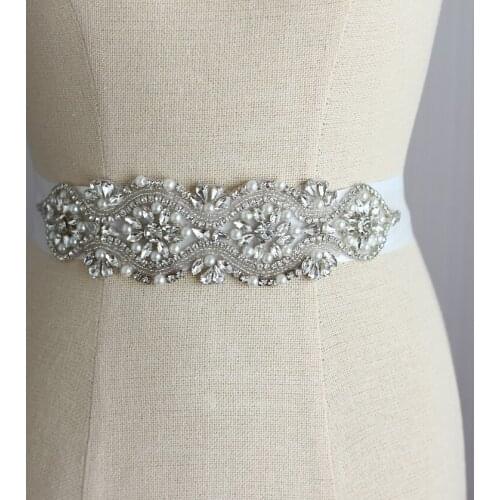 Bridal dresses belt wedding Sash luxury diamond crystal Bride 's belts White Ribbon wedding sparkling rhinestone pearl sashes