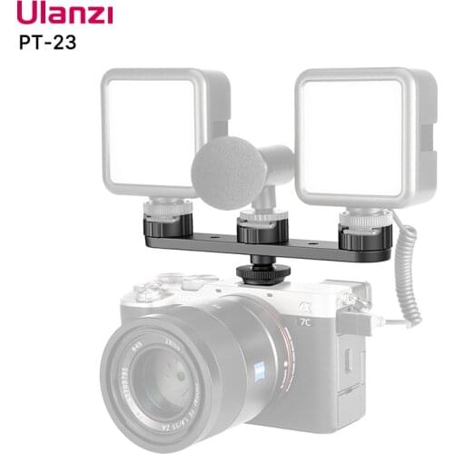 Ulanzi PT-23 Extended Bracket Triple Cold Shoe Mount Holder DSLR SLR Camera Monitor Mount Smartphone Vlog Video Light Bracket