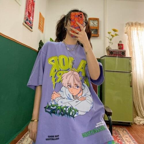 Street hip hop girl cute ins cartoon cartoon printing loose BF short sleeve T-shirt for men and women tees t-shirts