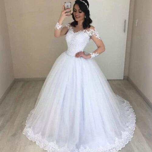 Vintage Long Sleeves Boho Wedding Dress 2020 Lace A Line Appliques Bridal Dresses Custom Made Skin Tulle Scoop Neck Wedding Gown