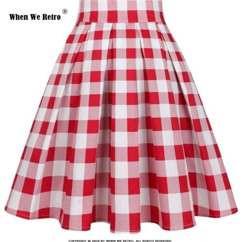 Vintage Women Pleated Skirts Plaid Print Plus Size Midi 50s 60s Rockabilly Pin Up High Waist Summer Cotton Checkered Skirt