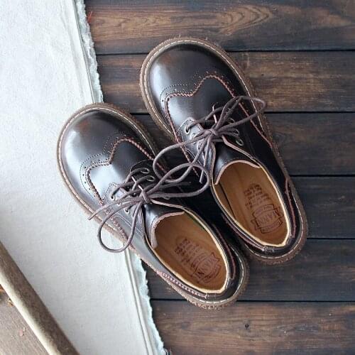 Mori Girl Literary Retro Small Leather Shoes Genuine Leather Womens Shoes Handmade Thick-Sole Student Single Shoes Casual Flats