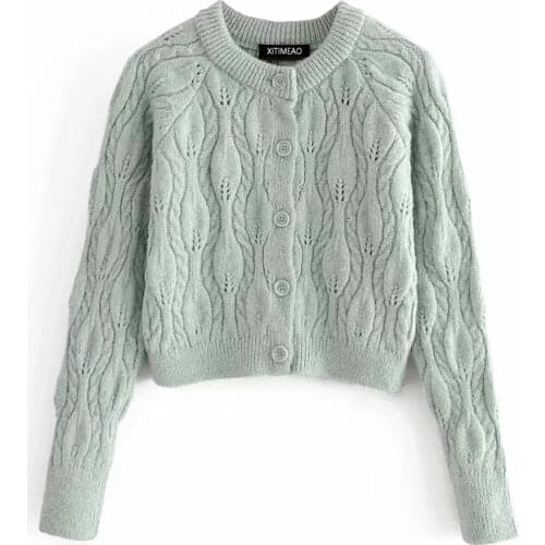 ZA Women New Autumn Winter Knitted Butto Decorati Loose Knit Sweater Coat Retro O Neck knitted Cardigan XITIMEAO