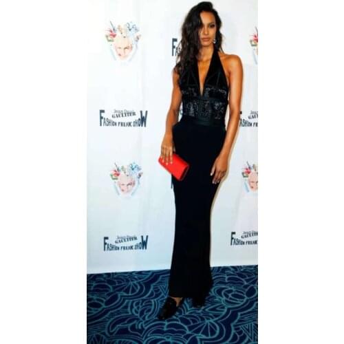 2020 Fashion Women black Sequined Elegant sleeveless Vestido Celebrity Party Bodycon Bandage Dresses