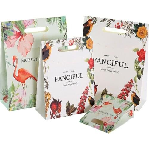 10pcs/pack Wealthy Bird Flamingo Gift Bag Handbag Sticking Handbags For Wedding Party Birthday Christmas Gift Paper Bag