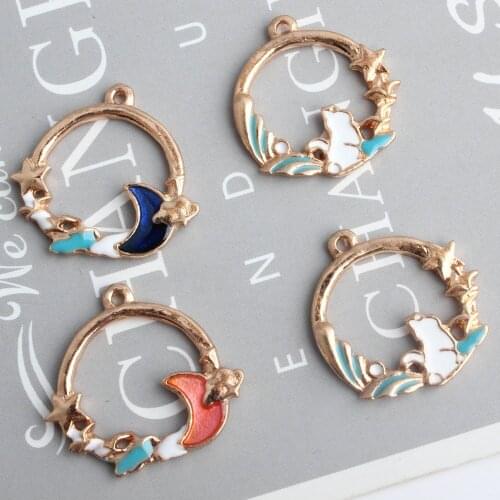 10pcs Colorful Enamel Moon Kitten Charms for Women Necklace Bracelet Earrings Dangle Charms DIY Jewelry Making Accessories