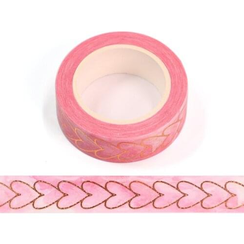 10pcs/Lot Decorative Pink Hearts Gold Foil Washi Tapes DIY Planner Scrapbooking Japanese Masking Tape Cute Stationery Supplies