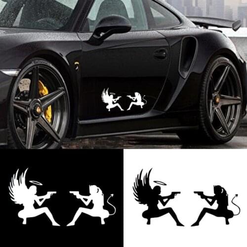 16.5CM Funny Gift Vehicle Sticker Demon Angel Gun Battle Car Sticker Vinyl Waterproof Decals Personalized Car Styling Decoration