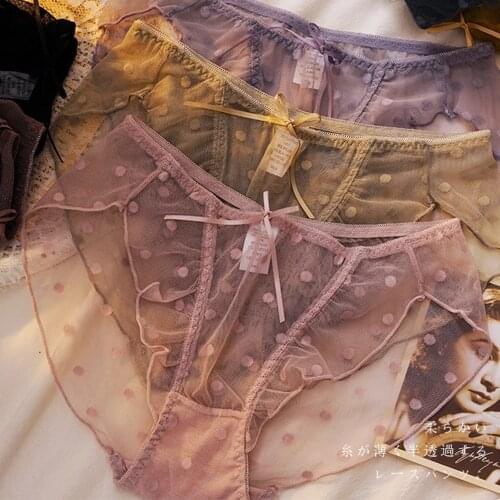 3/5PCS Sexy Perspective Mesh Panties Polka Dot Lace Underwear Breathable Antibacterial Cotton Crotch Briefs Lingerie Women