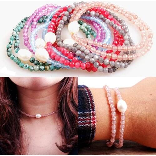 4mm Natural Stone bead choker necklaces Bracelets for women Jewelry