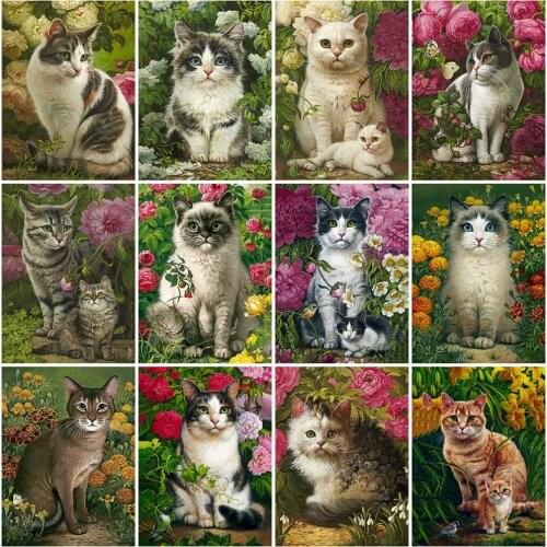 5D DIY Diamond Painting Cat Cross Stitch Kit Diamond Embroidery Flower Animal Full Square Round Drill Home Decorations