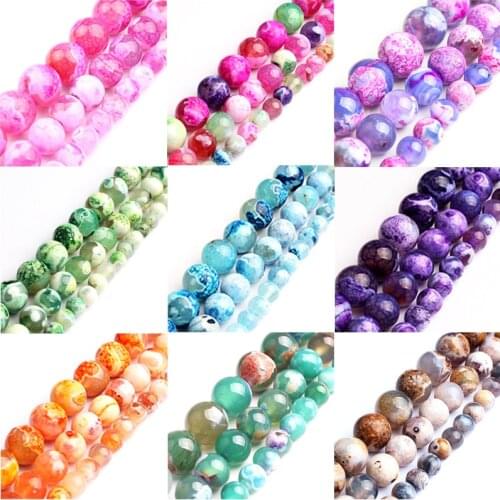 6/8/10mm Natural Stone Fire Dragon Veins Agates Bead Loose Round Beads For Jewelry Making DIY Charm Bracelet Supplies 15'Strand