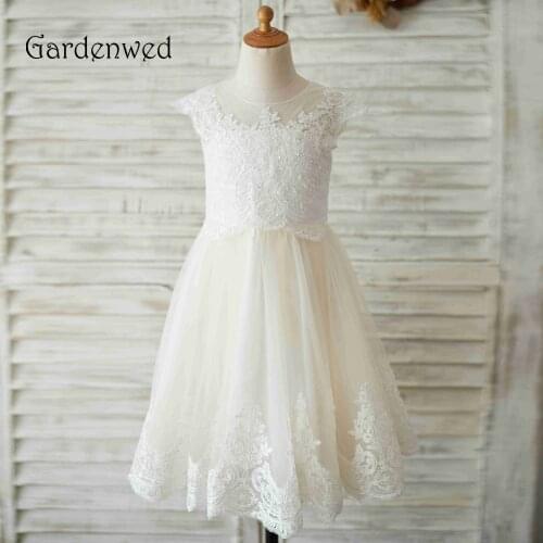 Gardenwed 2020 White Lace Flower Girl Dresses For Weddings Applique Sequin Birthday First Communion Dresses For Girls
