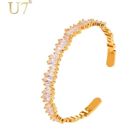 U7 Luxury Cubic Zirconia Full Crystal Bangle Cuff Bracelet Gold Color 2017 Unique Design Jewelry For Women Birthday Gift H1019
