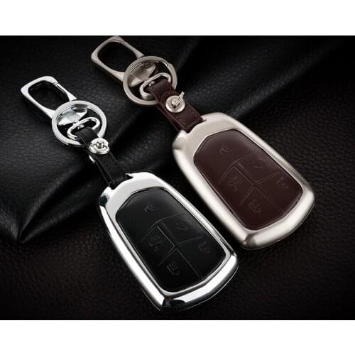 Zinc Alloy+leather Key Case For Car 4 5 Buttons For Cadillac Srx 2015 2016 Ats Cts Ct6 Xt5 Xts Smart Car Key Cover
