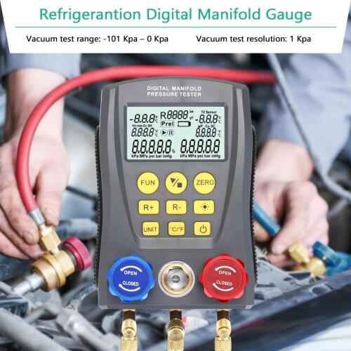Pressure Gauge Refrigeration Digital Vacuum Pressure Manifold Tester Meter Air Conditioning Temperature Tester Valve Tool Kit