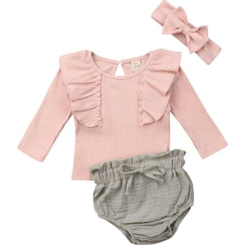 Baby Tops T-Shirt Shorts Stirnband Outfits Set Baby Toddler Cotton Newborn Kids Baby Girls Clothing