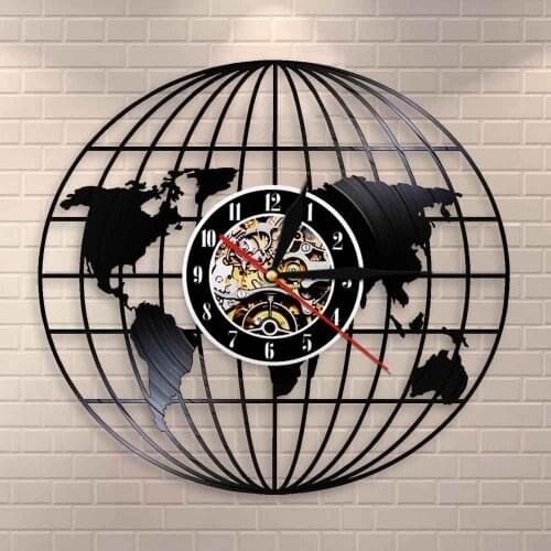Travel Gifts All Around the World Earth Map 3D Globe Map of Earth Vinyl Record Wall Art Decorative Wall Watch Vintage Clock