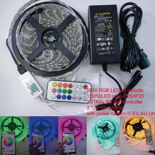 5m/roll 12V 300LEDs RGB SMD5050 Flexible led Strip+21key IOS& Android wifi color DIY muisc made controller+12V 5A adapter kit