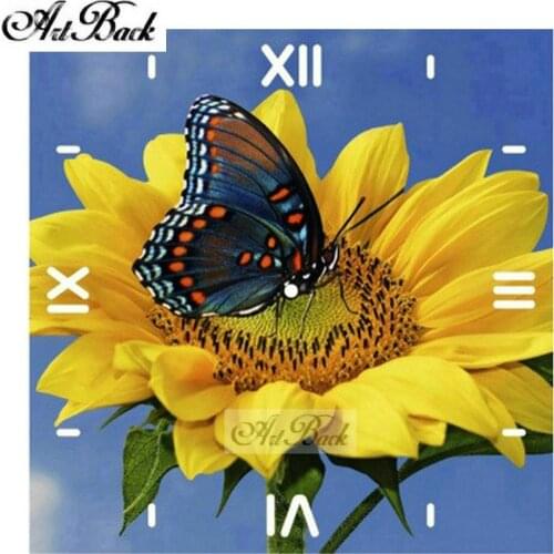 ArtBack 5d diamond painting clock butterfly flower diy full square / round drill sunny flower diamond mosaic landscape home deco