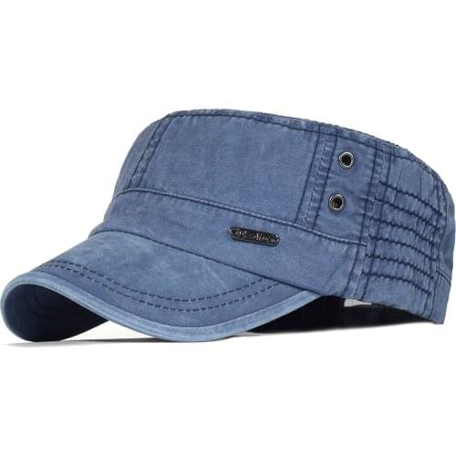 Men Washed Cotton Flat Top Cap Woman Adjustable Military Hats Vintage Cadet Army Caps with Air Hole