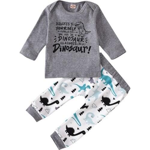 2Pcs Newborn Baby Girl Clothes Set Alphabet Dinosaur Print Top T-shirt +Dinosaur Print Pants Infant Clothing Outfits