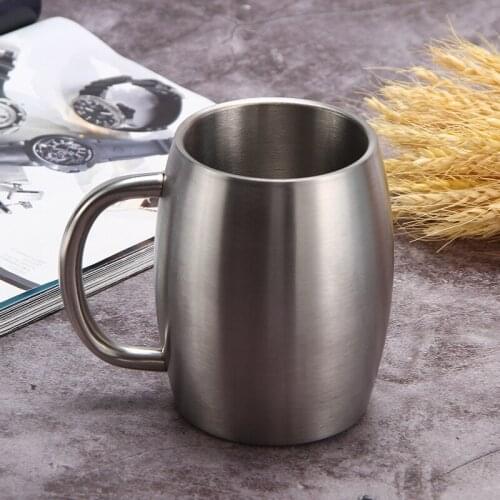 Stainless Steel Double-layer Coffee Mug 450ml Reusable Handle Cup Beer Wine Glasses Office Milk Water Bubble Tea Cup Drinkware