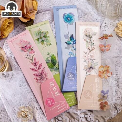 Mr.paper Maki Flower Collection Series Matte White Ink Pet Sub-packing Strip Sticker Bullet Diary Decoration Sticker