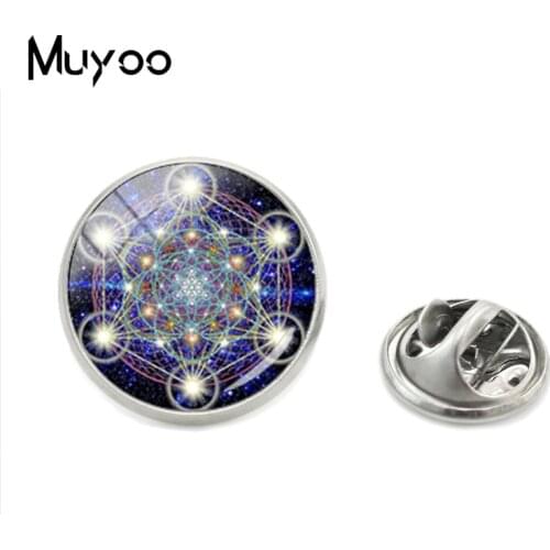 2018 New Fashion Steampunk Style Vintage Psychedelic Sacred Geometry Lapel Pins Glass Cabochon Geometry Pattern Pin Brooch