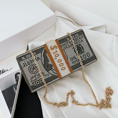 New Crystal Money USD Bags Dollar Design Luxury Diamond Evening Bags Party Purse Clutch Bags Wedding Dinner Purses and Handbags