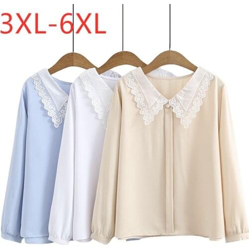 New 2021 Ladies Spring Autumn Plus Size Tops For Women Large Blouse Long Sleeve Loose Casual Lace Chiffon Shirt 3XL 4XL 5XL 6XL