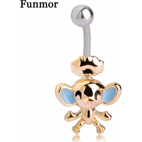 Funmor Big Ears Monkey Belly Button Rings For Women Girls Animal Stainless Steel Helix Piercings Navel Body Piercing Jewelry