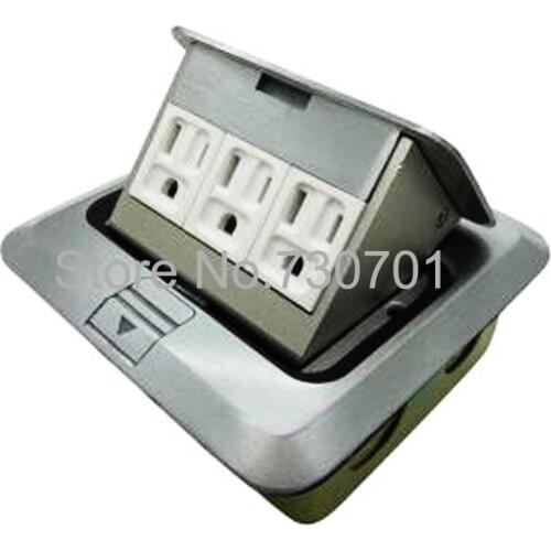 Silver color three USA/Mexico/Canada/Japan standard power floor socket aluminum material grounding socket