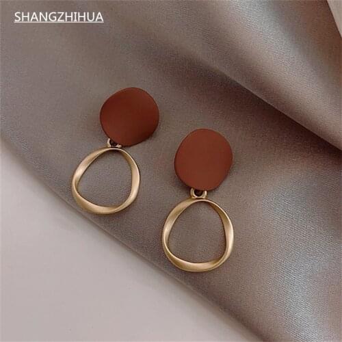 SHANGZHIHUA 2021 New Trend Gold Light Luxury Pendant Simplicity Unusual Earrings for Womens Fashion Party Jewelry Gift