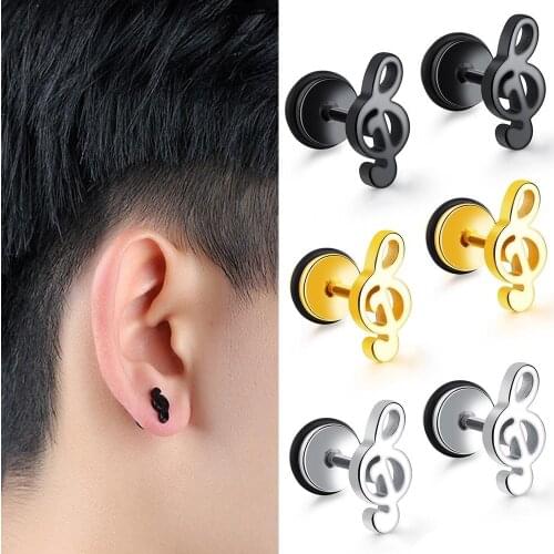 Cute Music Guitar Symbol Stainless Steel Stud Earrings For Women men Gold /Black/steel Color Charm Punk Unisex Jewelry Gift
