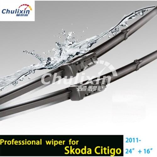 2pcs/lot car styling stickers Wiper blades for Skoda Citigo (from 2010 onwards) 24"+16" fit push button type wiper arms only