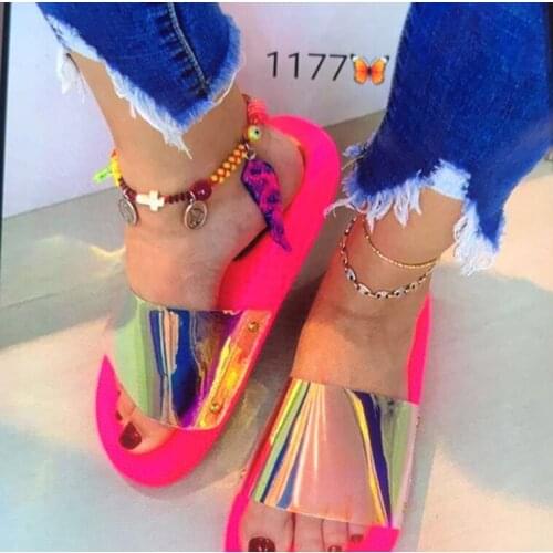 Slipper Shoes Women Summer Slippers 2020 Neon PVC Beach Slides Casual Shoes Female Platform Slippers For Women 42 Size