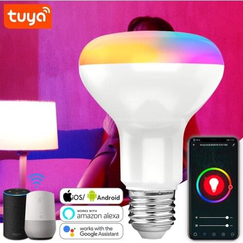 Tuya WiFi Smart Bulb 15W E27 Voice Control Dimmable RGB Magic Lamp Multi-color AC110V 220V Work with Amazon Alexa Google Home