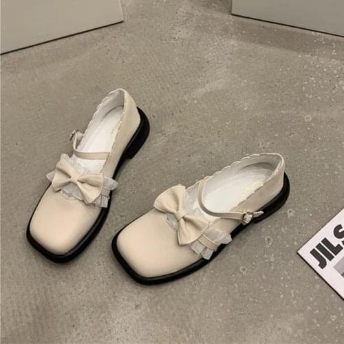 Square Head Lolita Japanese Jk Uniform Shoes Loli Student Soft Pu Leather Flat Bow Anime Sweet Girls Cosplay Buckle Harajuku Cos