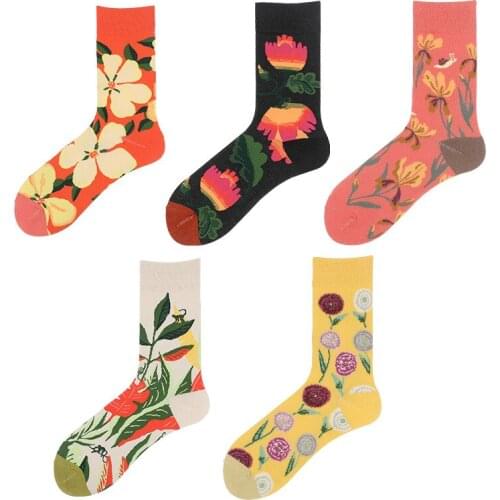 Socks Cute Women Vintage Print Colorful Knitted Cotton Socks Lovely Flower Cartoon Socks Crazy Funny Sock