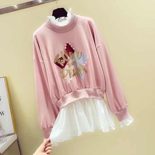 Pink Hoodie Woman 2020 Spring New Korean Loose-Fit Long-Sleeve Hand-Made Beaded Sweatshirt Students BF Hoodies Ropa Mujer